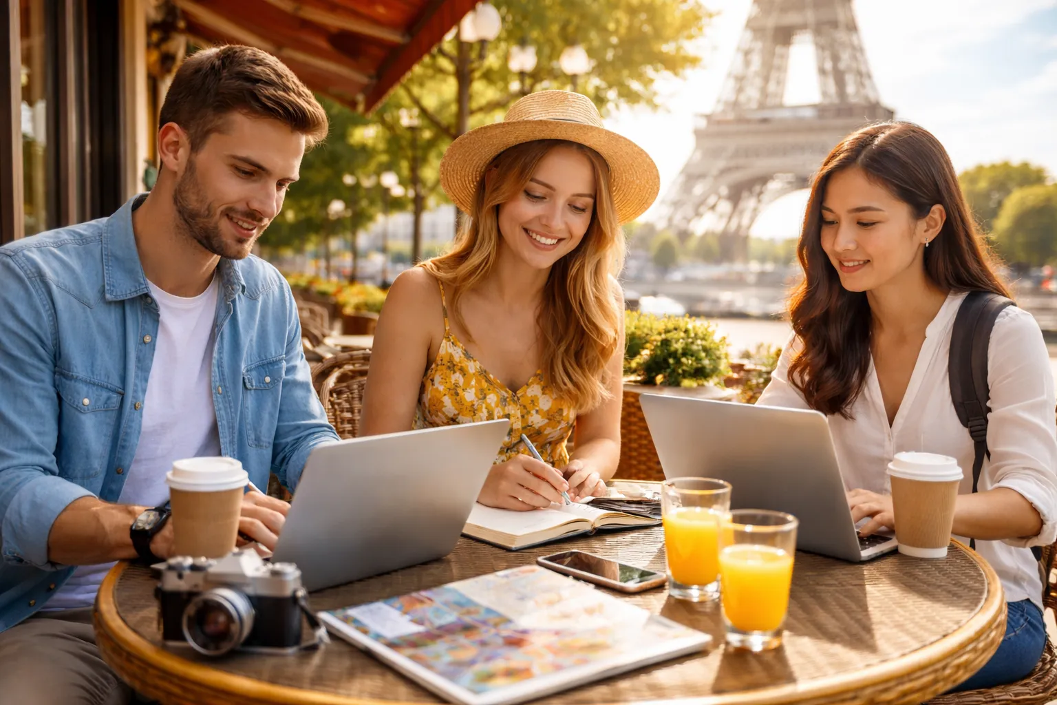 Profesional exitoso en ambiente internacional con documentos en francés