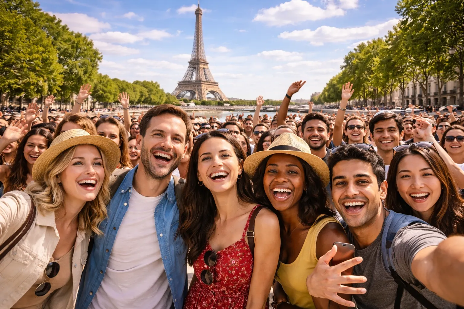 Persona conversando naturalmente en francés en un mercado parisino