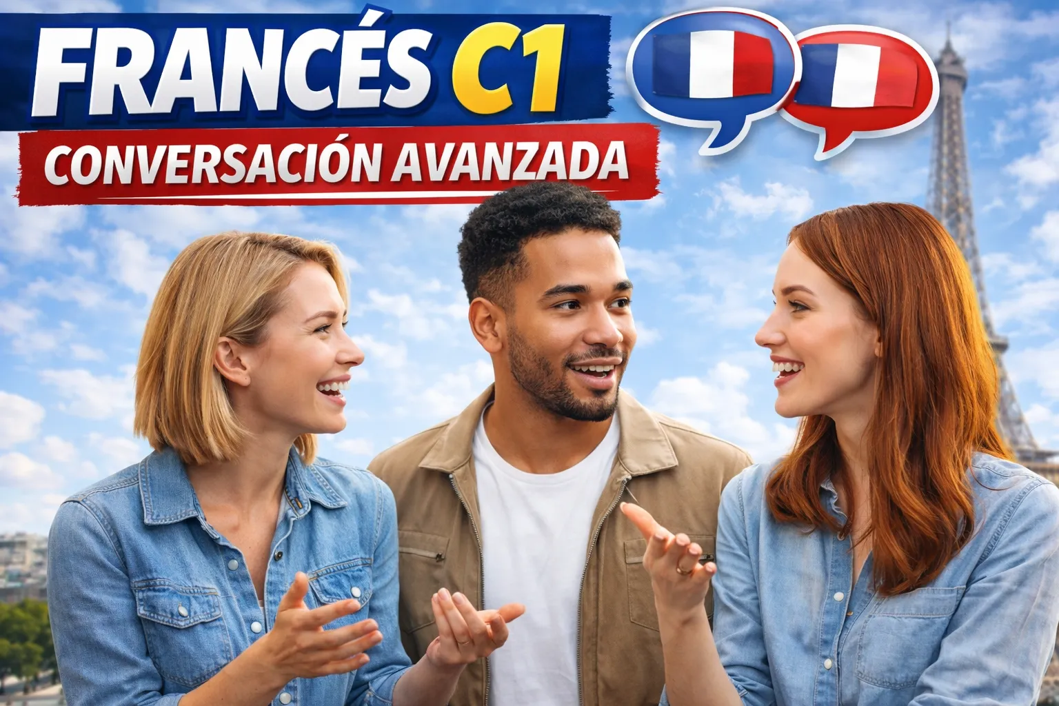 Hablante avanzado de francés conversando naturalmente con nativos