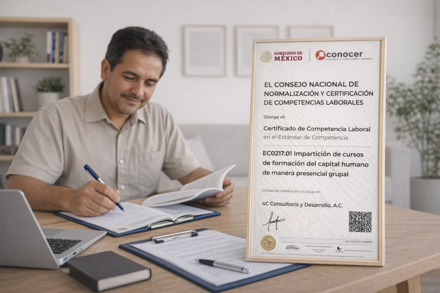 Instructor certificado EC0217.01 CONOCER SEP frente a grupo de capacitación